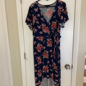 Flutter sleeve faux wrap dress